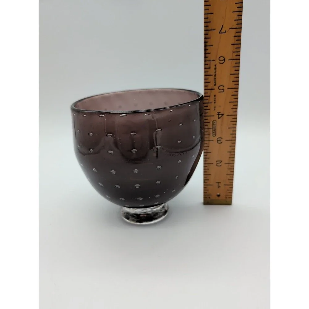Art Glass Vase Purple Controlled Bubbles Amethyst Footed Pedestal